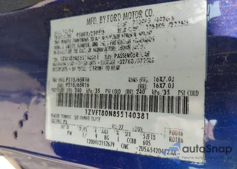 2005 Ford Mustang V6 Deluxe/V6 Premium from USA, damaged, VIN 1ZVFT80N855140381